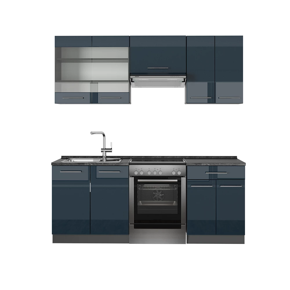 Keukenkasten Fame-Line Donkerblauw hoogglans/antraciet 200 cm , WB Antraciet Vicco