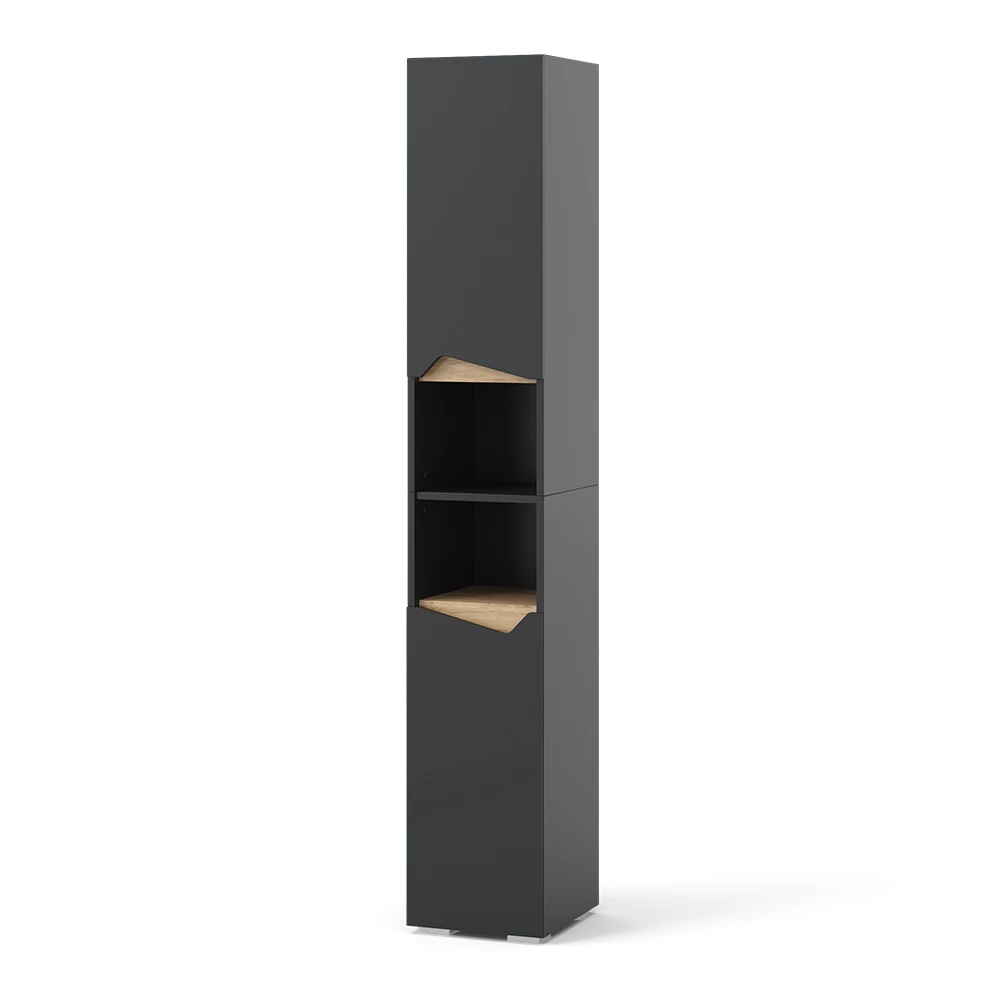 Badkamerkast Marelle Antraciet/Artisan 30 x 180 cm met deuren en open vakken Vicco