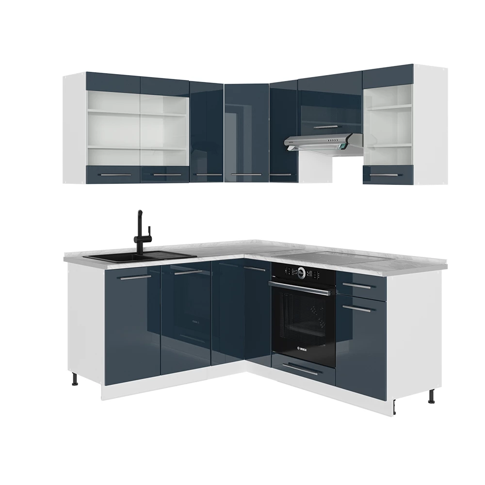 Keukenkasten Fame-Line Donkerblauw hoogglans/wit 190 x 46 cm zonder werkblad Vicco