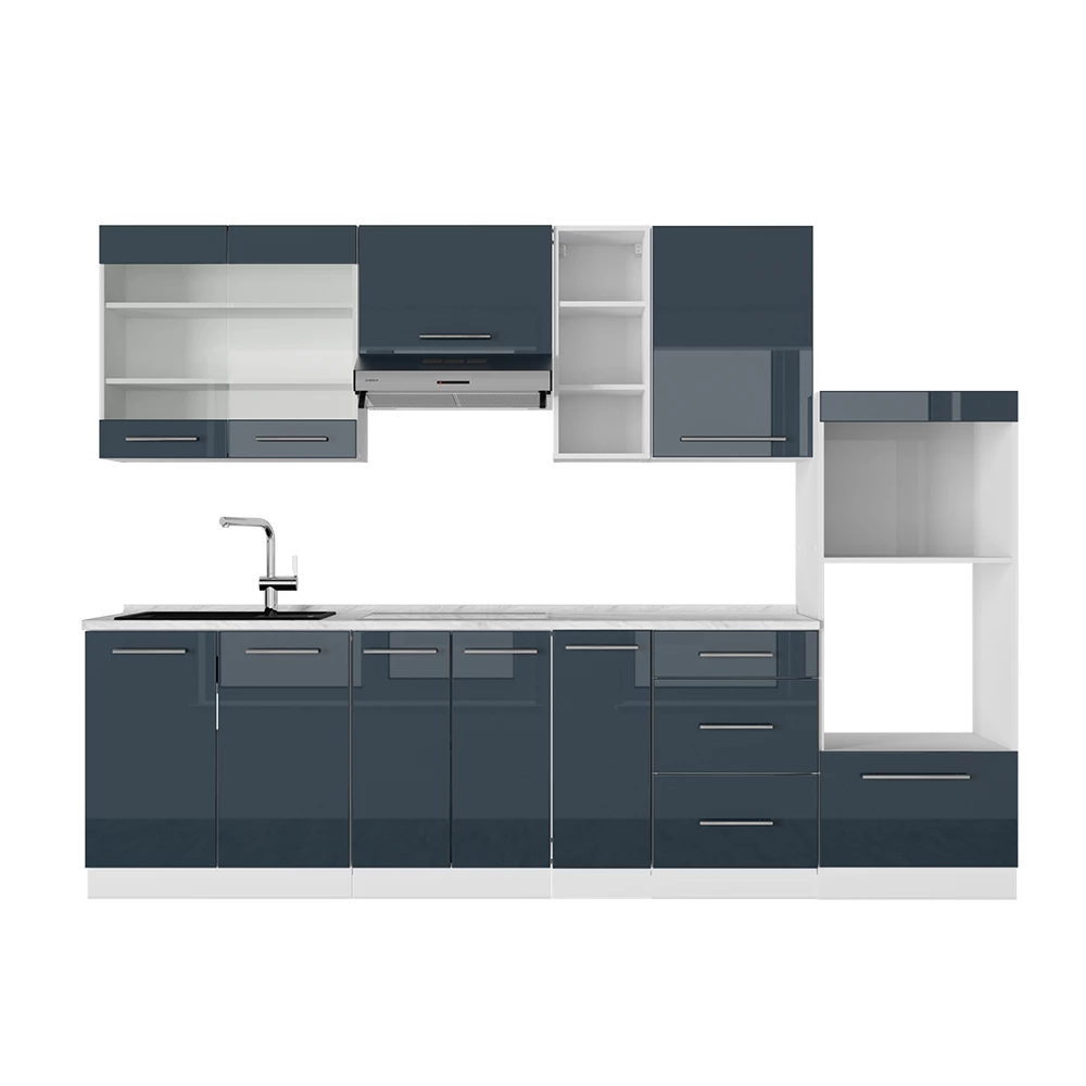 Keukenblokken Fame-Line Donkerblauw hoogglans/wit 280 cm zonder werkblad Vicco