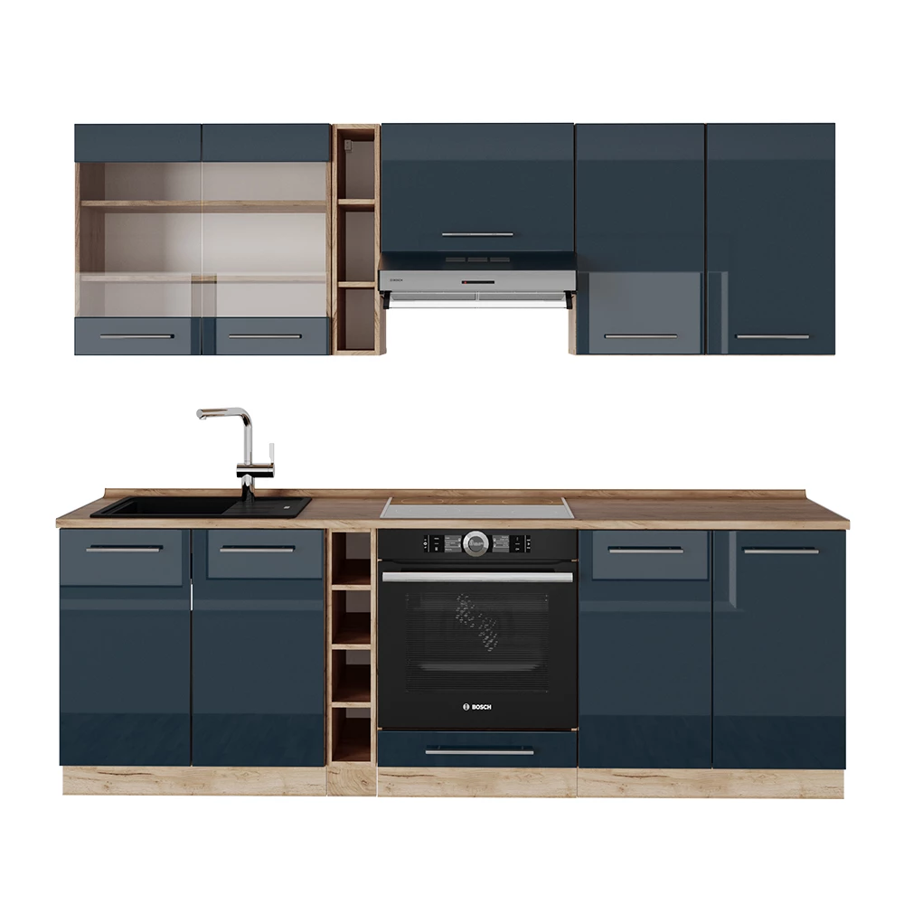 Keukenblokken Fame-Line Donkerblauw hoogglans/gouden eik 235 cm zonder werkblad Vicco