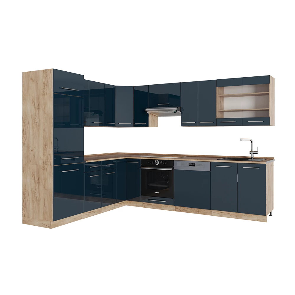 Keukenblokken Fame-Line Donkerblauw hoogglans/gouden eik 287 x 46 cm zonder werkblad Vicco