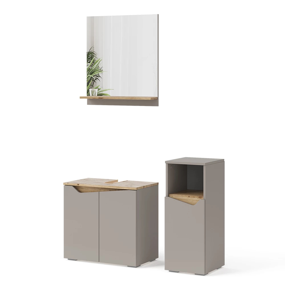 Badmeubelcombinatie Marelle Grijs 3 stuks, met midikast Vicco