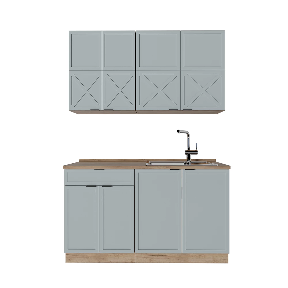 Eenpersoonskeuken Fame-Line Licht blauw-grijs/gouden eik 140 cm , WB Eik Vicco