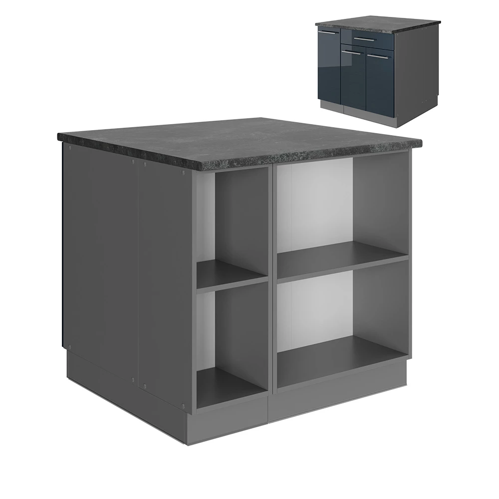 Keukenkasten Fame-Line Donkerblauw hoogglans 90 cm met lade, zonder werkblad Vicco