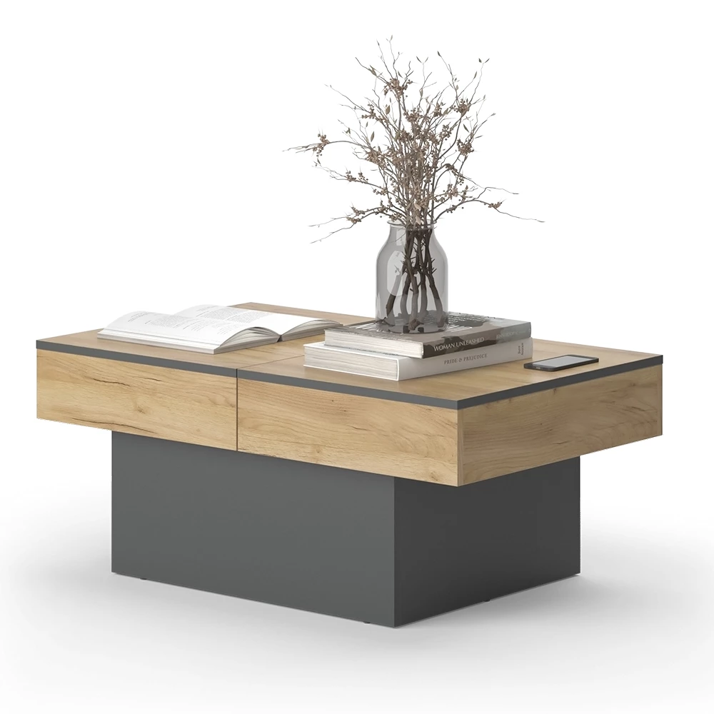 Salontafel Boto Antraciet/gouden eik 95 x 58 cm Uitschuifbaar Vicco