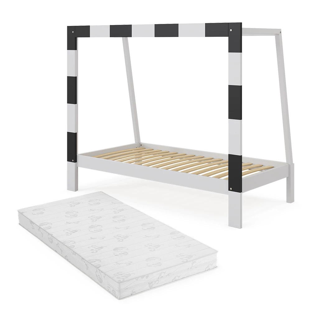 Kinderbed Football goal Wit 80×160 cm met matras Vitalispa