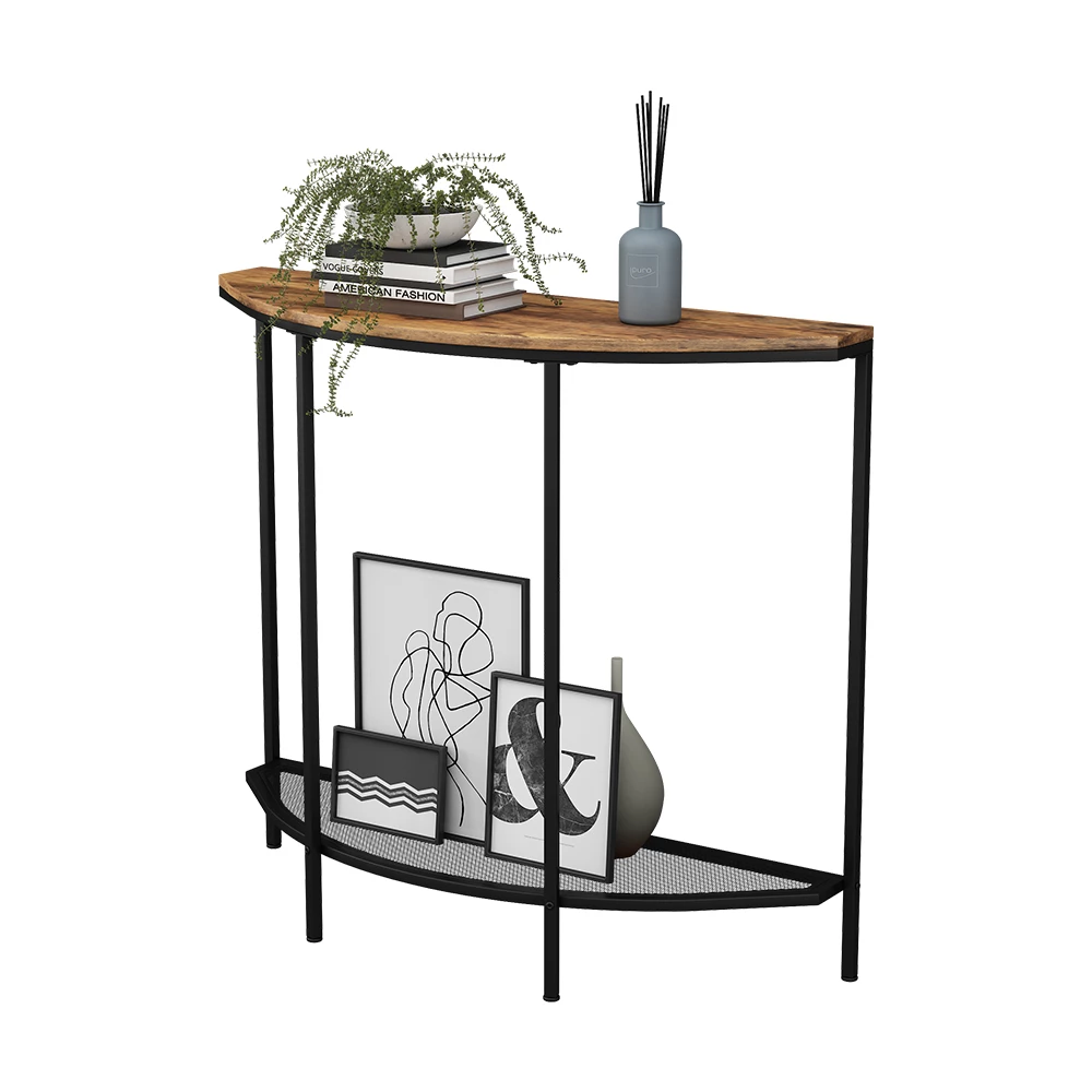 Console tafel Fyrk Eiken rustiek 92 x 81.5 cm met één open schap Vicco