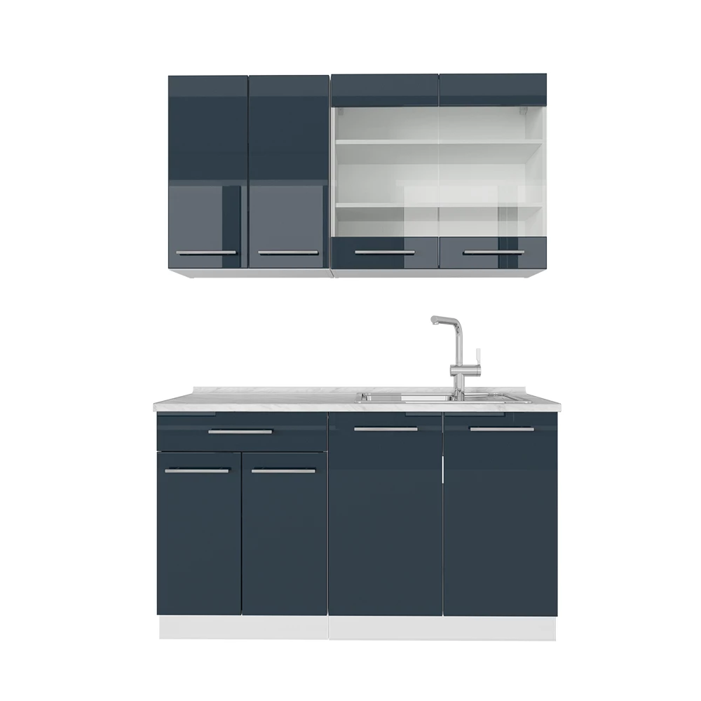 Keukenkasten Fame-Line Donkerblauw hoogglans/wit 140 cm , WB Marmer Vicco