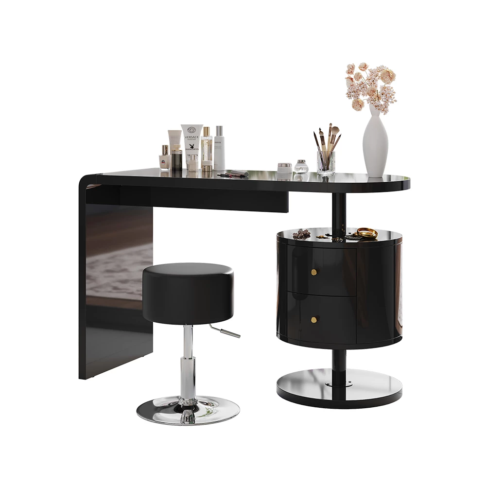 Kaptafel Lara Zwart hoogglans 120 cm met kruk Vicco