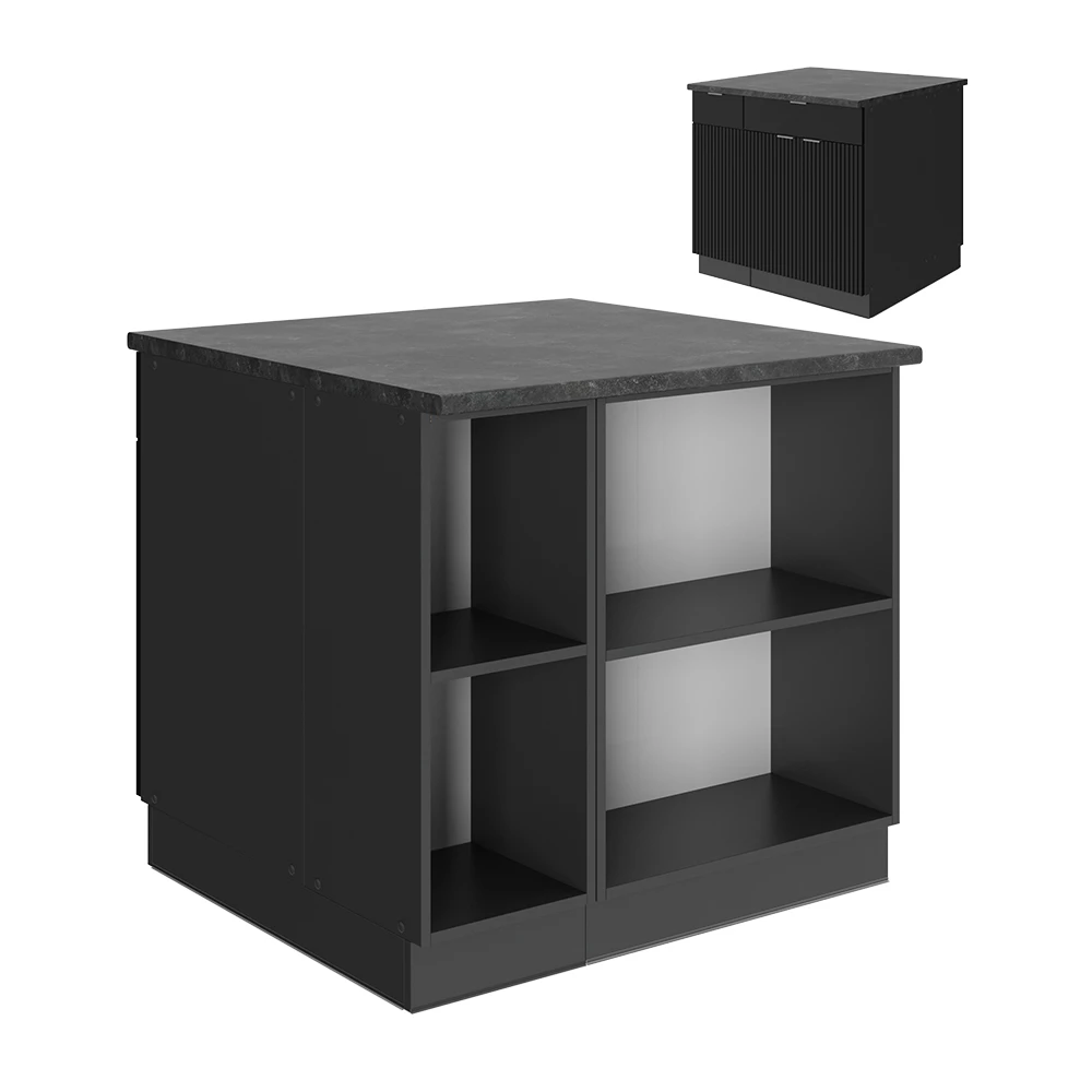 Keukeneiland Fame-Line Zwart gestreept 90 cm met lade, zonder werkblad Vicco