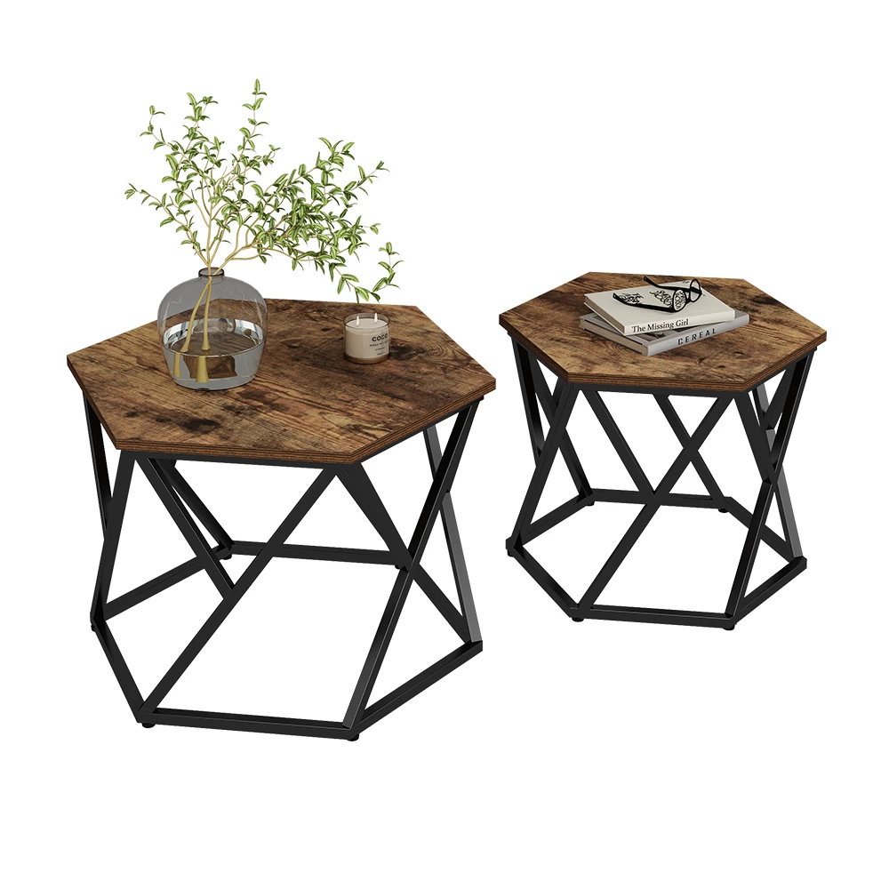 Salontafel set Fyrk Eiken rustiek 57 x 57 cm 2 delen Vicco