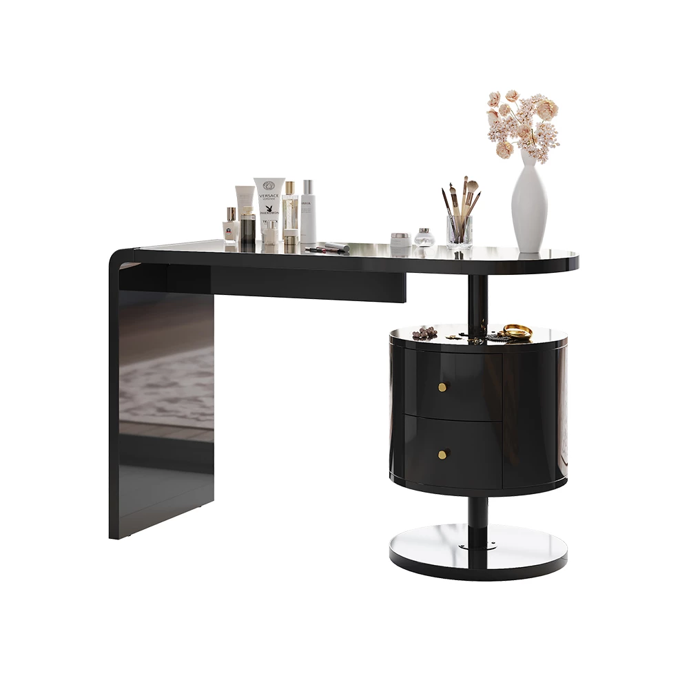 Kaptafel Lara Zwart hoogglans 120 cm met 2 laden Vicco