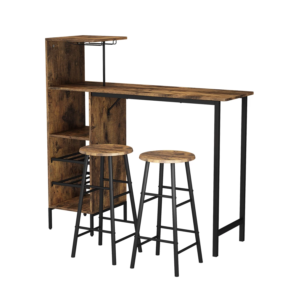 Bartafelset Fyrk Zwart/eiken rustiek 121.5 x 40 cm met 2 krukken Vicco