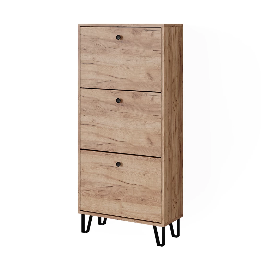 Schoenenkantelaar Siri Krachtige eik goud 130 x 60 cm met 3 scharnierende laden Vicco