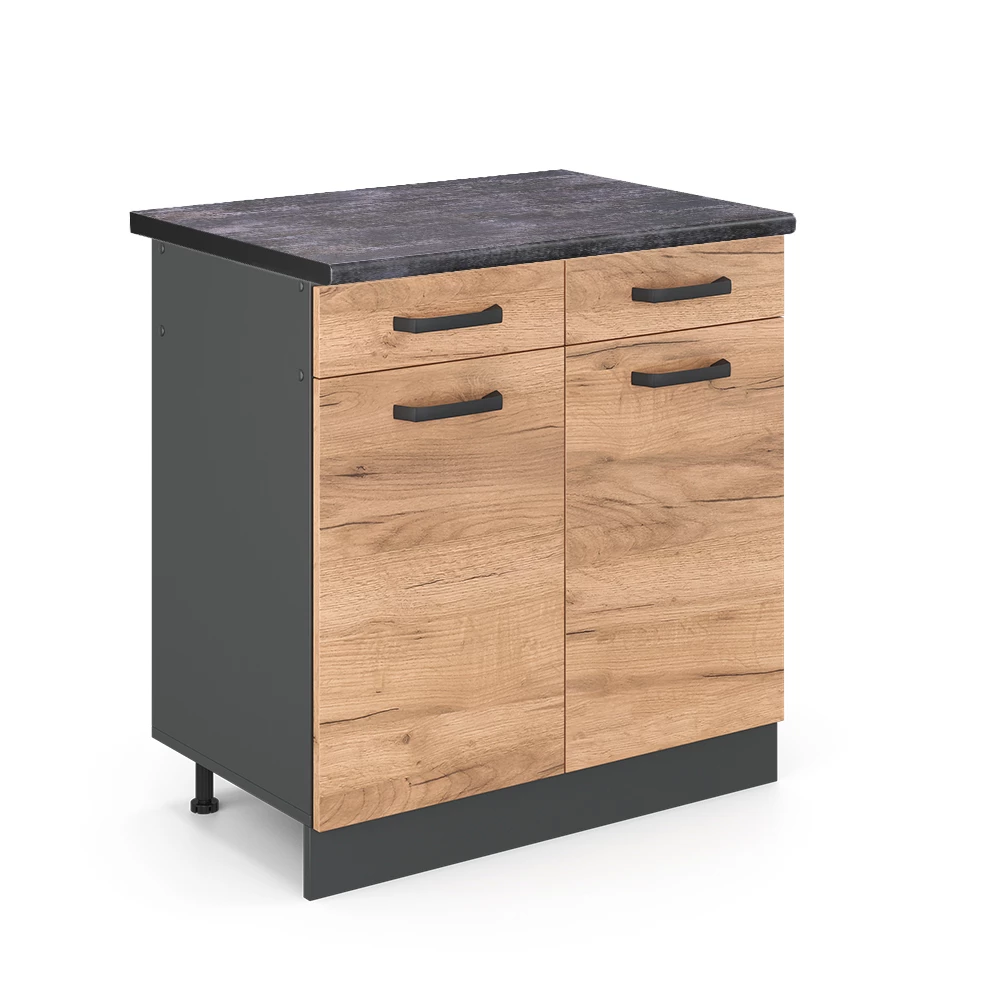 Keukenonderkast R-Line Krachtige eik goud 80 cm , WB Antraciet Vicco