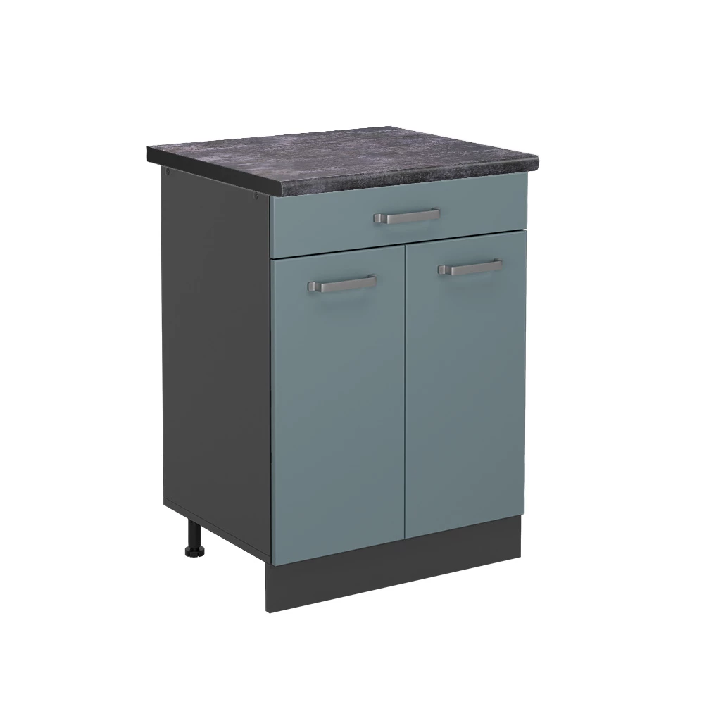 Keukenonderkast R-Line Blauw-grijs 60 cm , WB Antraciet Vicco