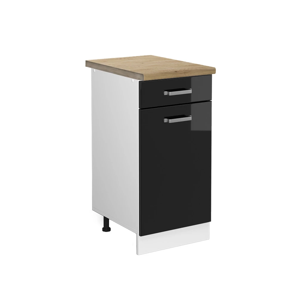 Keukenonderkast R-Line Zwart hoogglans 40 cm , WB Eik Vicco