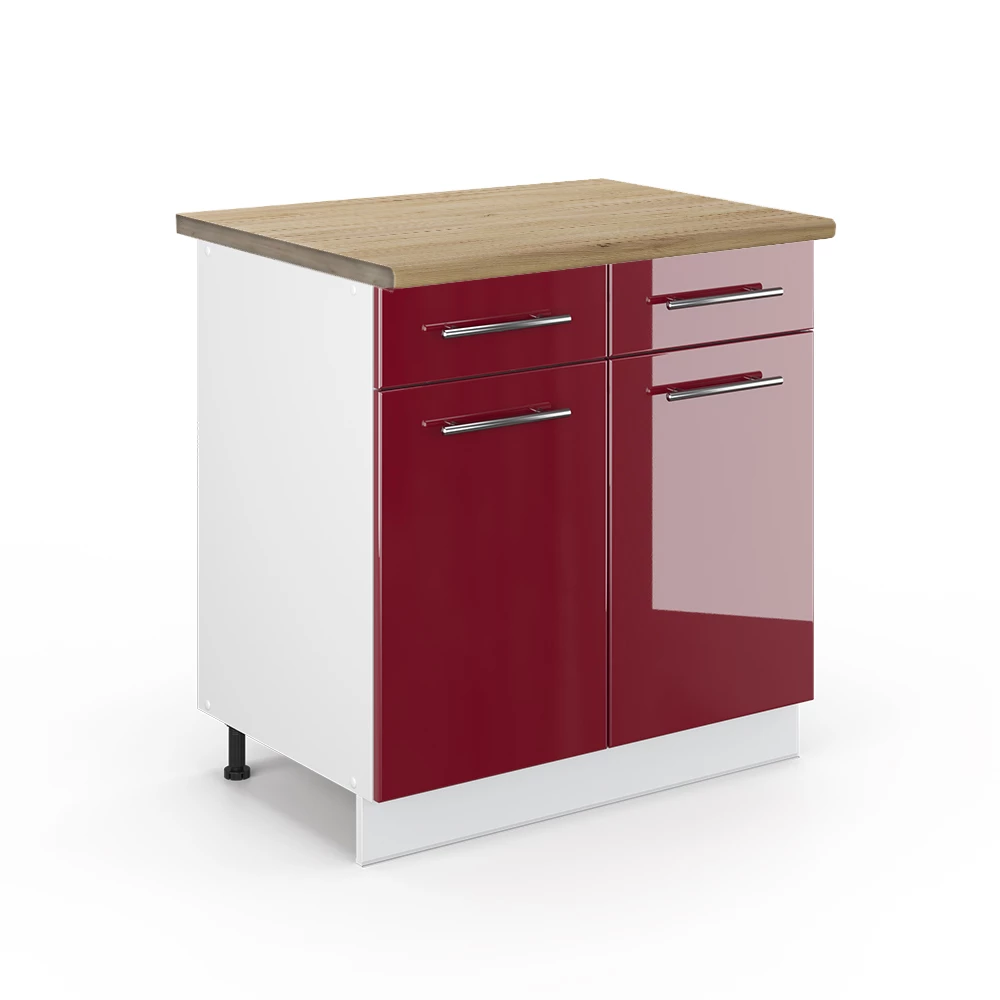 Keukenonderkast Fame-Line Bordeauxrode hoogglans 80 cm , WB Eik Vicco