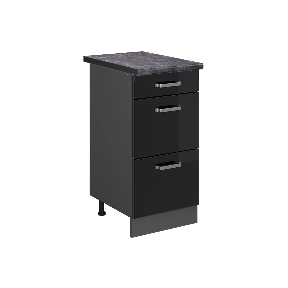 Keukenonderkast R-Line Zwart hoogglans 40 cm met laden, WB Antraciet Vicco