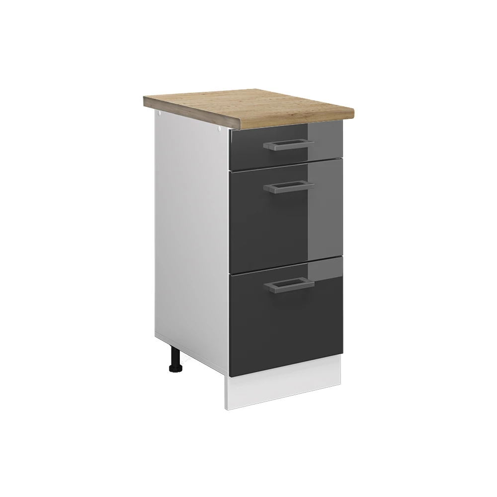 Keukenonderkast R-Line Antraciet Hoogglans 40 cm met laden, WB Eik Vicco