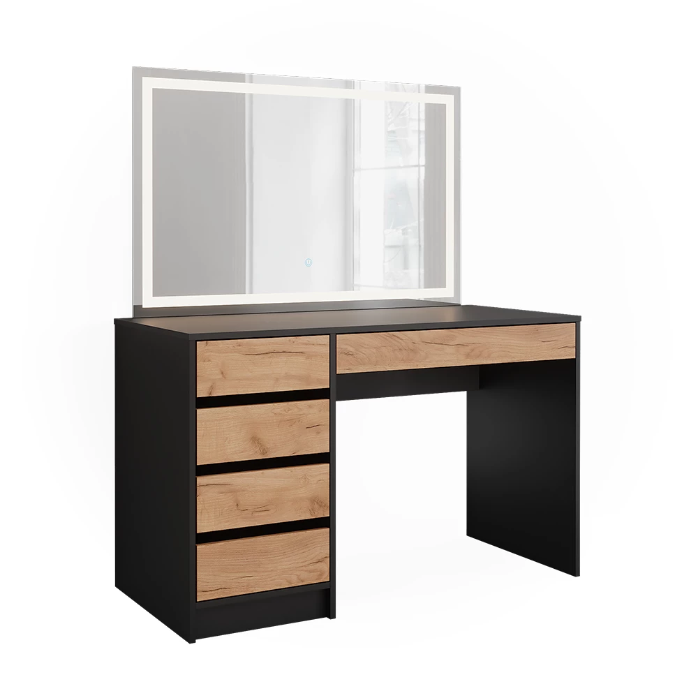 Kaptafel Sherry Antraciet/gouden eik 120 x 75 cm met LED-spiegel Vicco