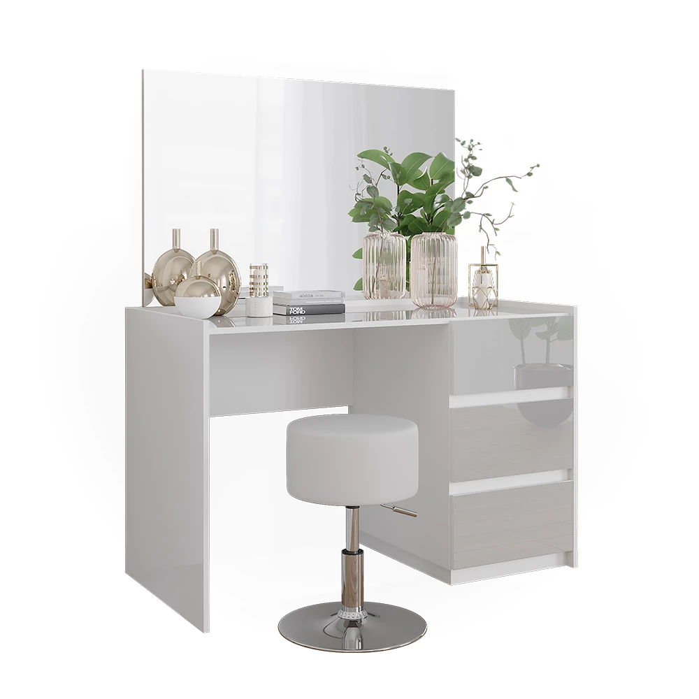 Kaptafel Marla Wit Hoogglans 120 cm met spiegel en kruk Vicco