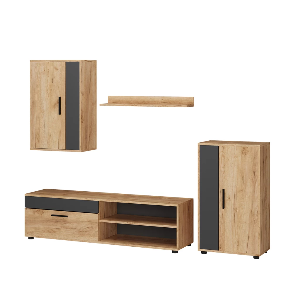 Wandmeubel Berno Krachtige eik goud set, 4 delen Vicco