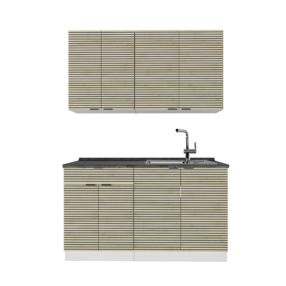 Eenpersoonskeuken Fame-Line Eiken paneel/wit 140 cm , WB Antraciet Vicco