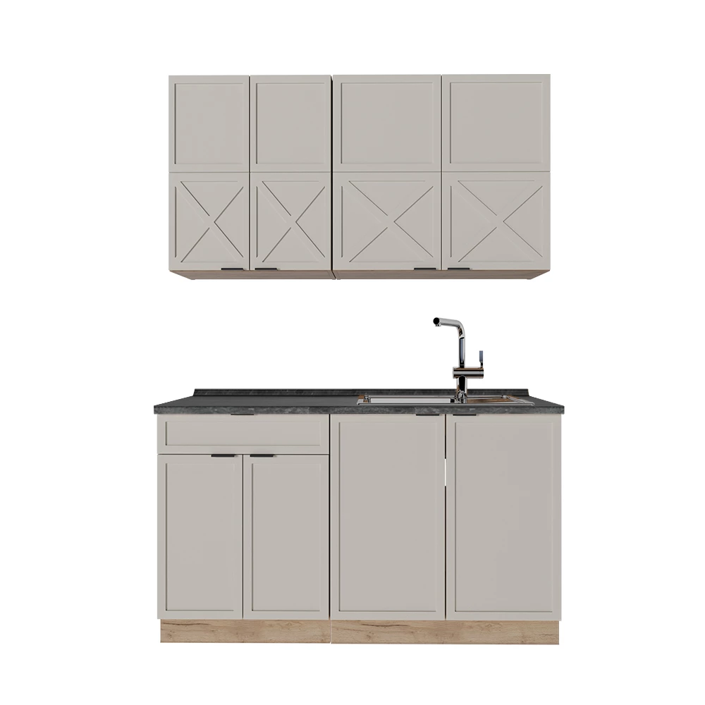 Eenpersoonskeuken Fame-Line Grijs/beige/gouden eik 140 cm , WB Antraciet Vicco