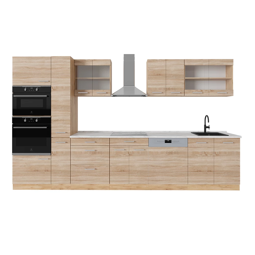 Complete keuken R-Line Sonoma/Goudkraft eik 350 cm , WB Marmer Vicco
