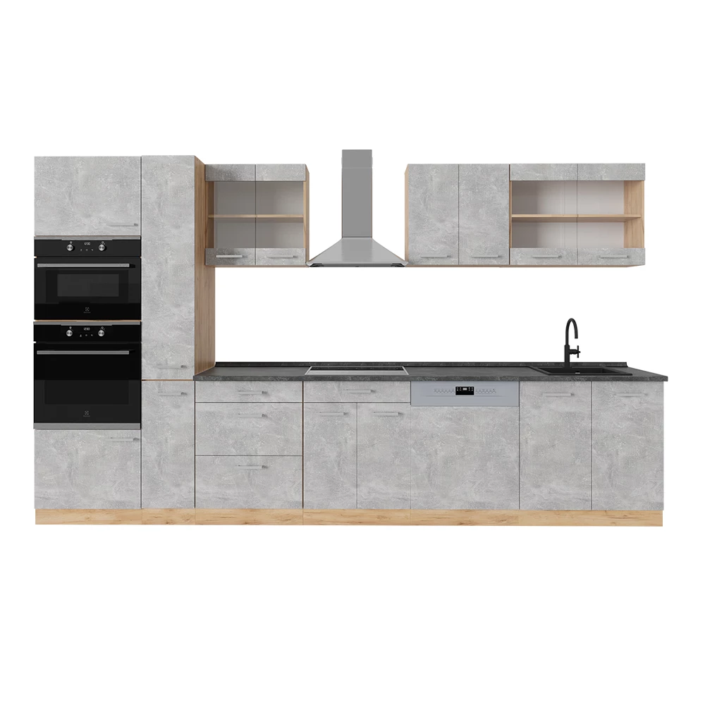 Complete keuken R-Line Beton/gouden eik 350 cm , WB Antraciet Vicco