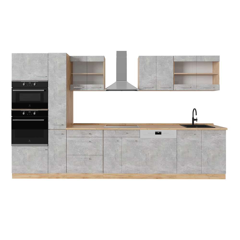 Complete keuken R-Line Beton/gouden eik 350 cm , WB Eik Vicco