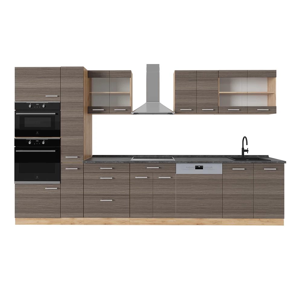 Complete keuken R-Line Edel grijs/gouden eik 350 cm , WB Antraciet Vicco