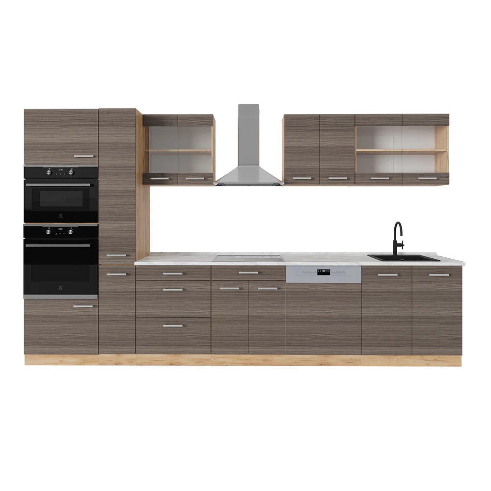 Complete keuken R-Line Edel grijs/gouden eik 350 cm , WB Marmer Vicco