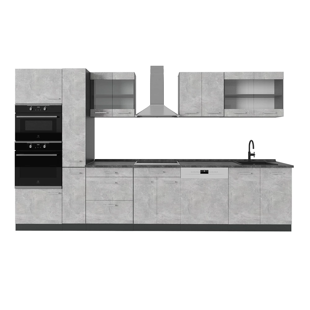 Complete keuken R-Line Beton/antraciet 350 cm , WB Antraciet Vicco
