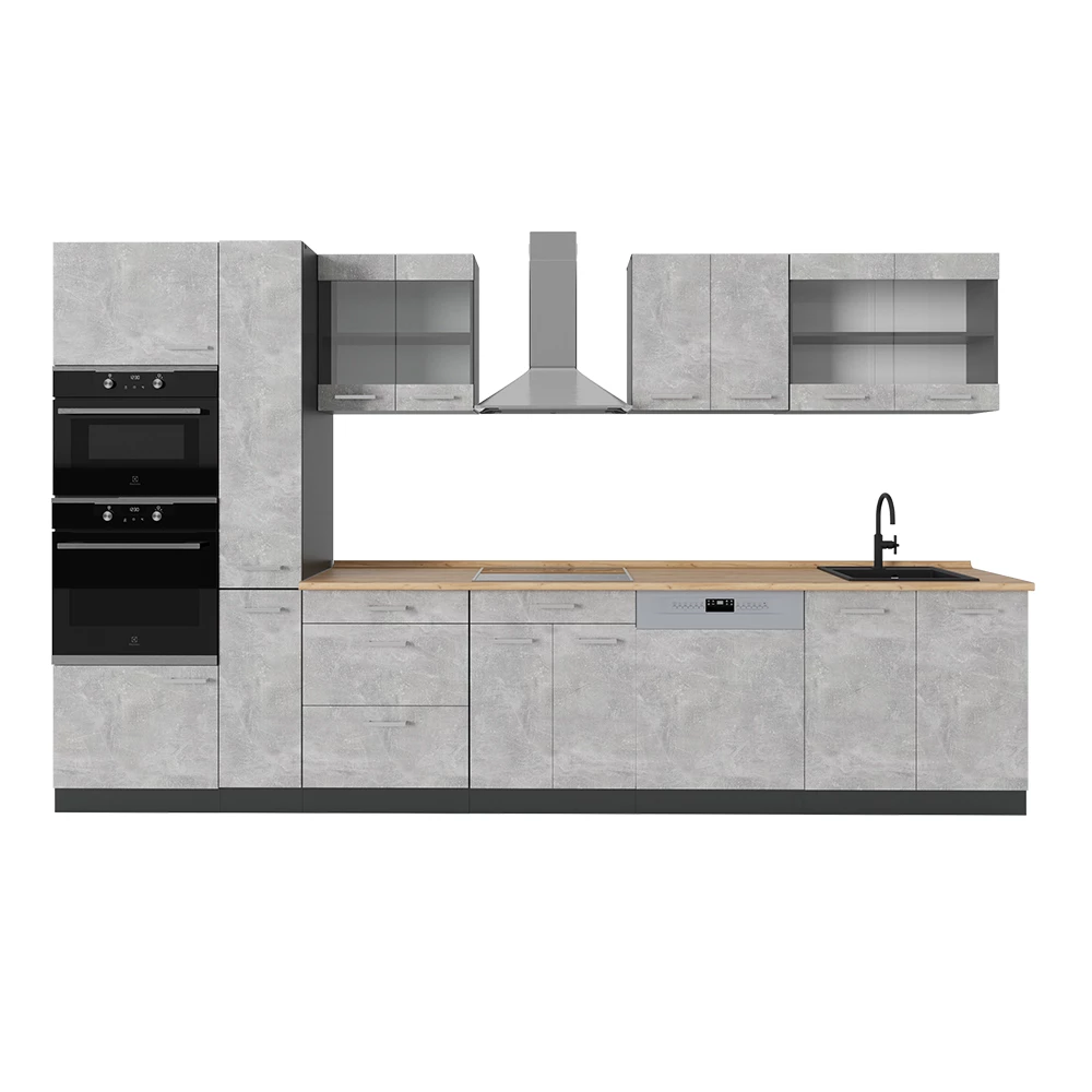 Complete keuken R-Line Beton/antraciet 350 cm , WB Eik Vicco