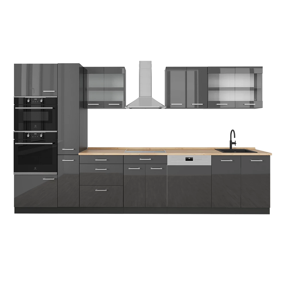 Complete keuken R-Line Antraciet hoogglans/antraciet 350 cm , WB Eik Vicco