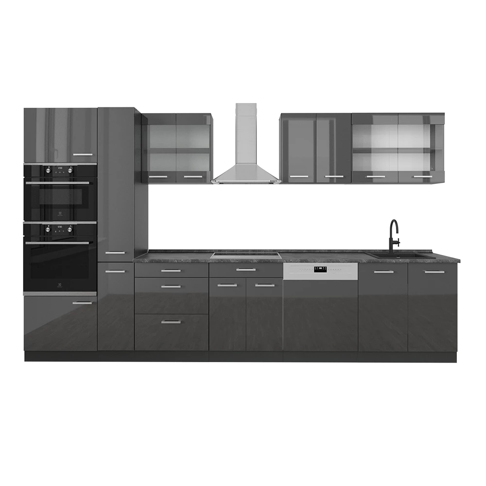 Complete keuken R-Line Antraciet hoogglans/antraciet 350 cm , WB Antraciet Vicco