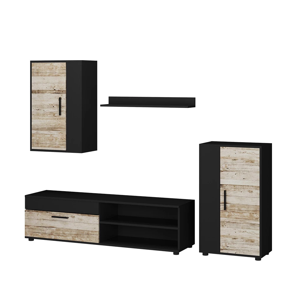 Wandmeubel Berno Antraciet/beige 4-delige set Vicco
