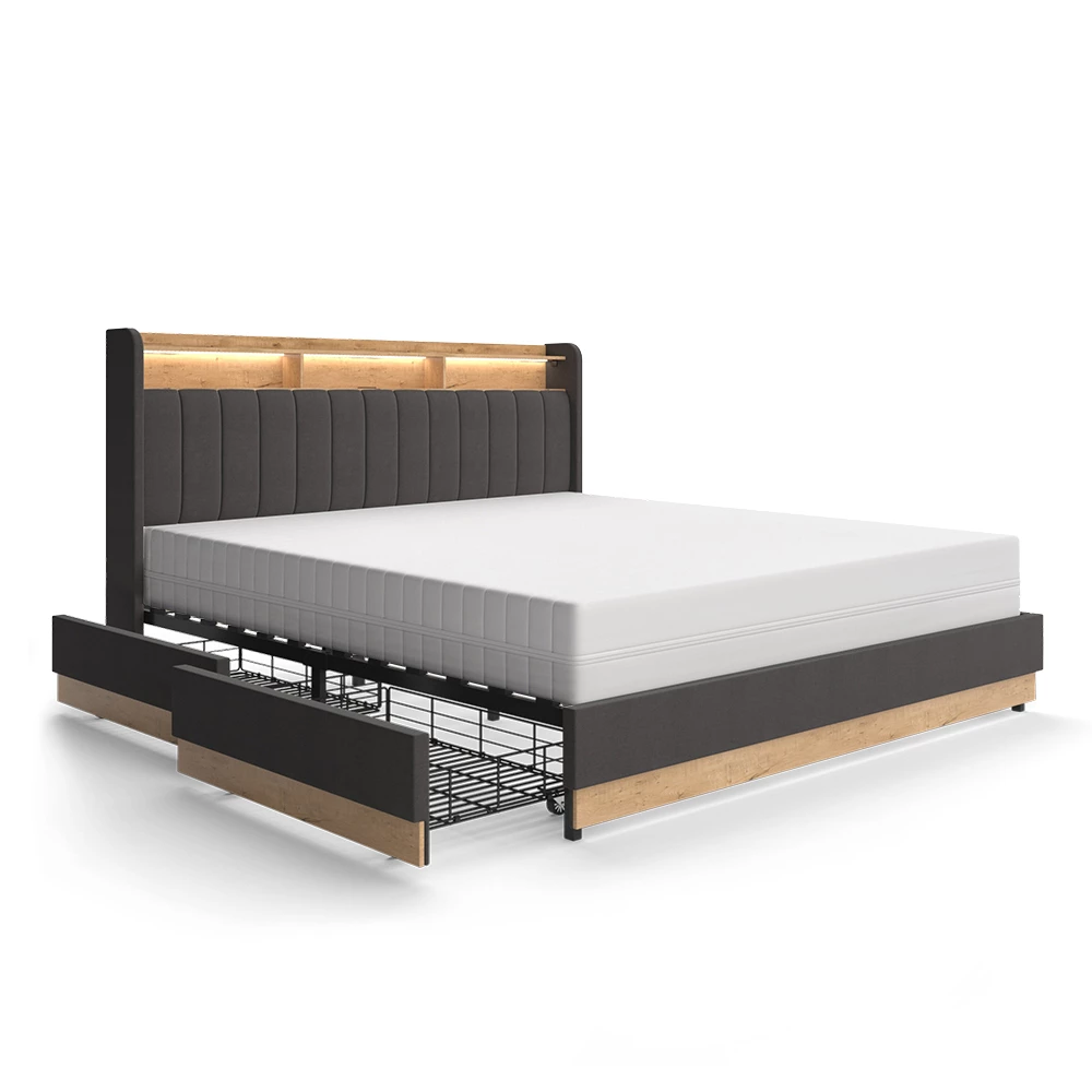 Gestoffeerd bed Nura Antraciet 180×200 cm met 4 laden Vitalispa