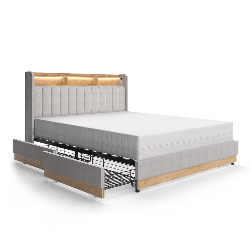 Gestoffeerd bed Nura Grijs 160×200 cm met 4 laden Vitalispa