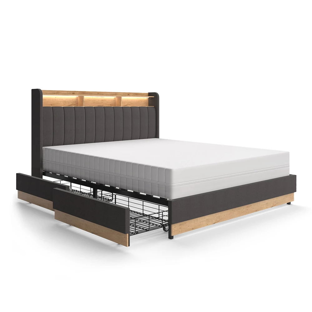 Gestoffeerd bed Nura Antraciet 160×200 cm met 4 laden Vitalispa