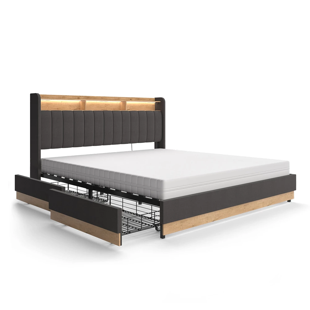 Gestoffeerd bed Nura Antraciet 180×200 cm met matras Vitalispa