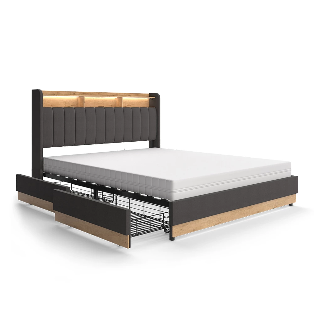 Gestoffeerd bed Nura Antraciet 160×200 cm met matras Vitalispa