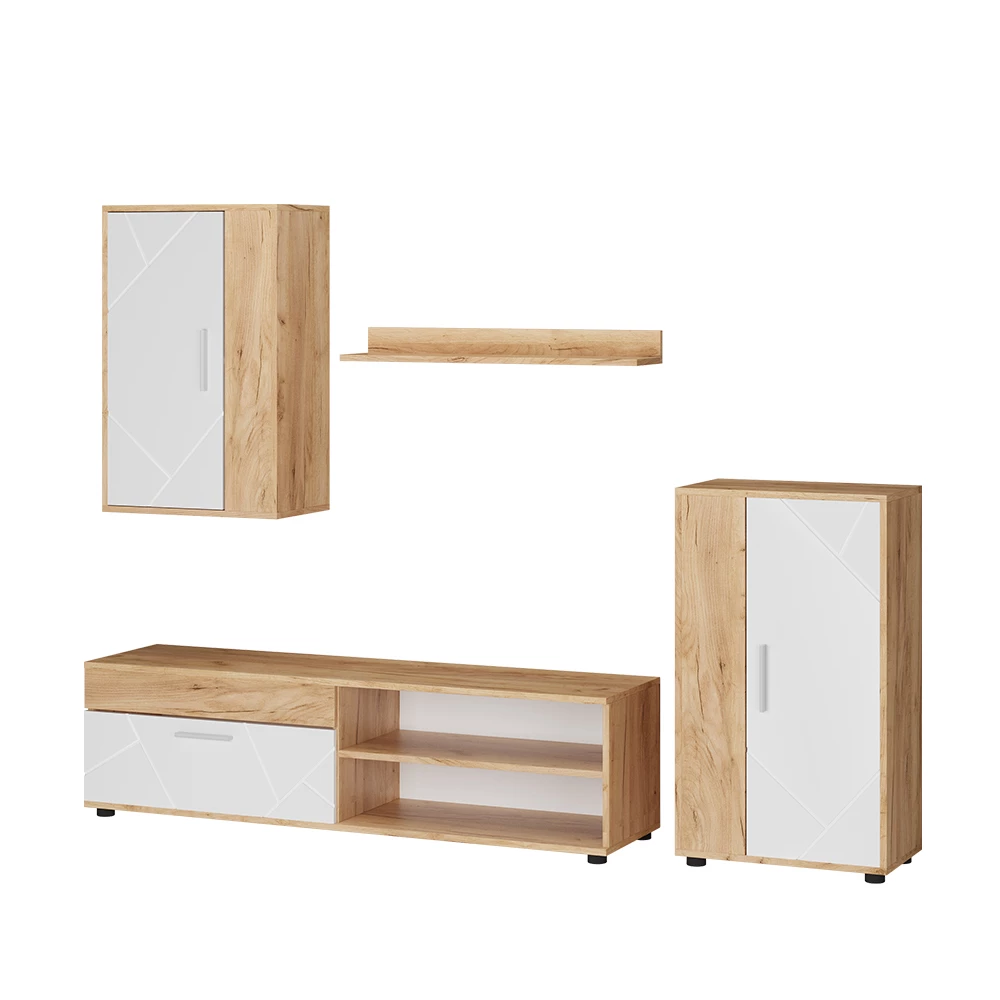 Wandmeubel Berno Eik goud/wit 4-delige set Vicco