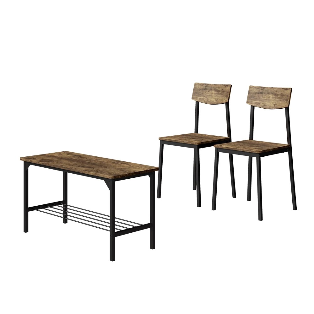 Bank en stoel Fyrk Zwart/eiken rustiek 85 x 46 cm 3 delen Vicco