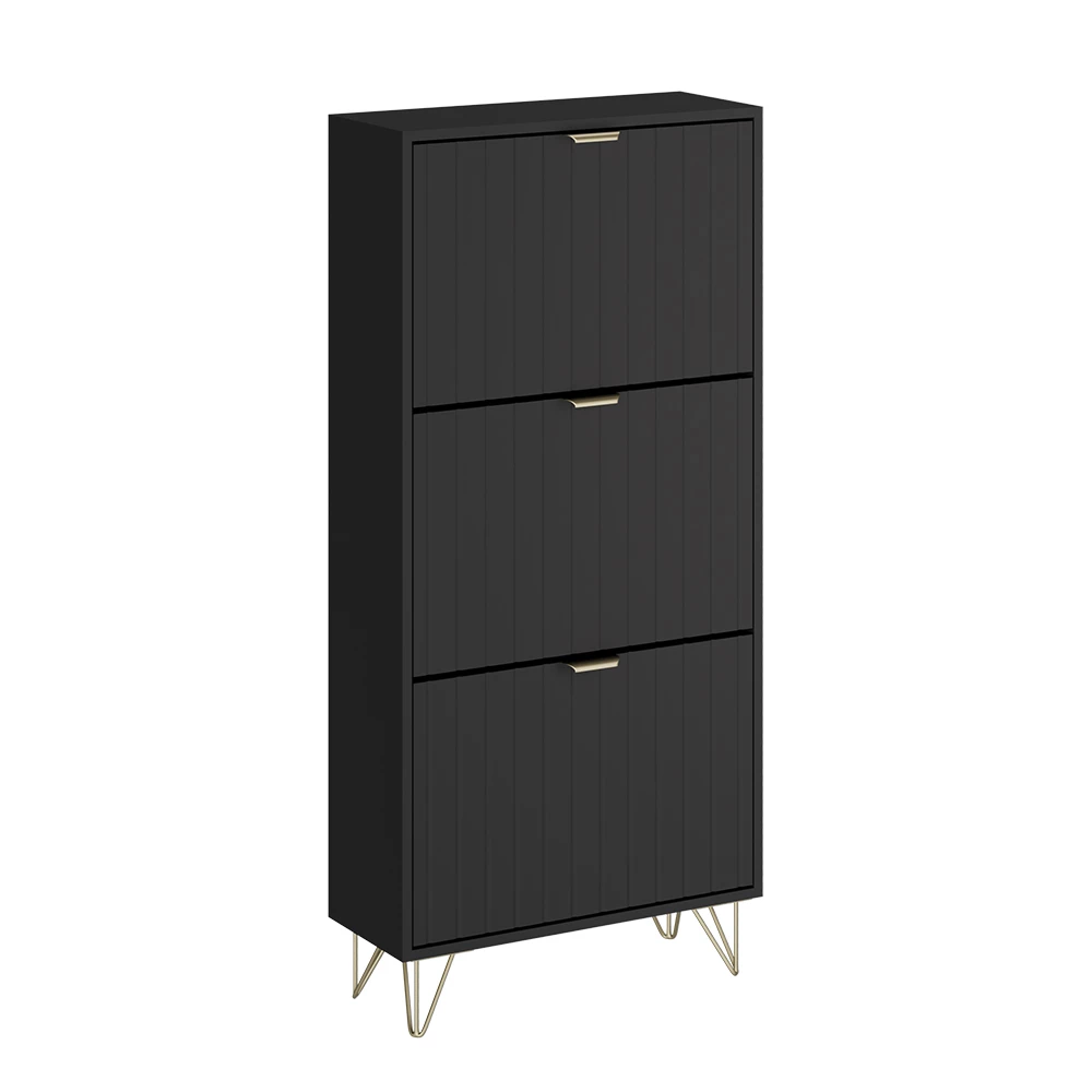 Schoenenkast Helge Zwart 60 x 128.5 cm 3 compartimenten Vicco