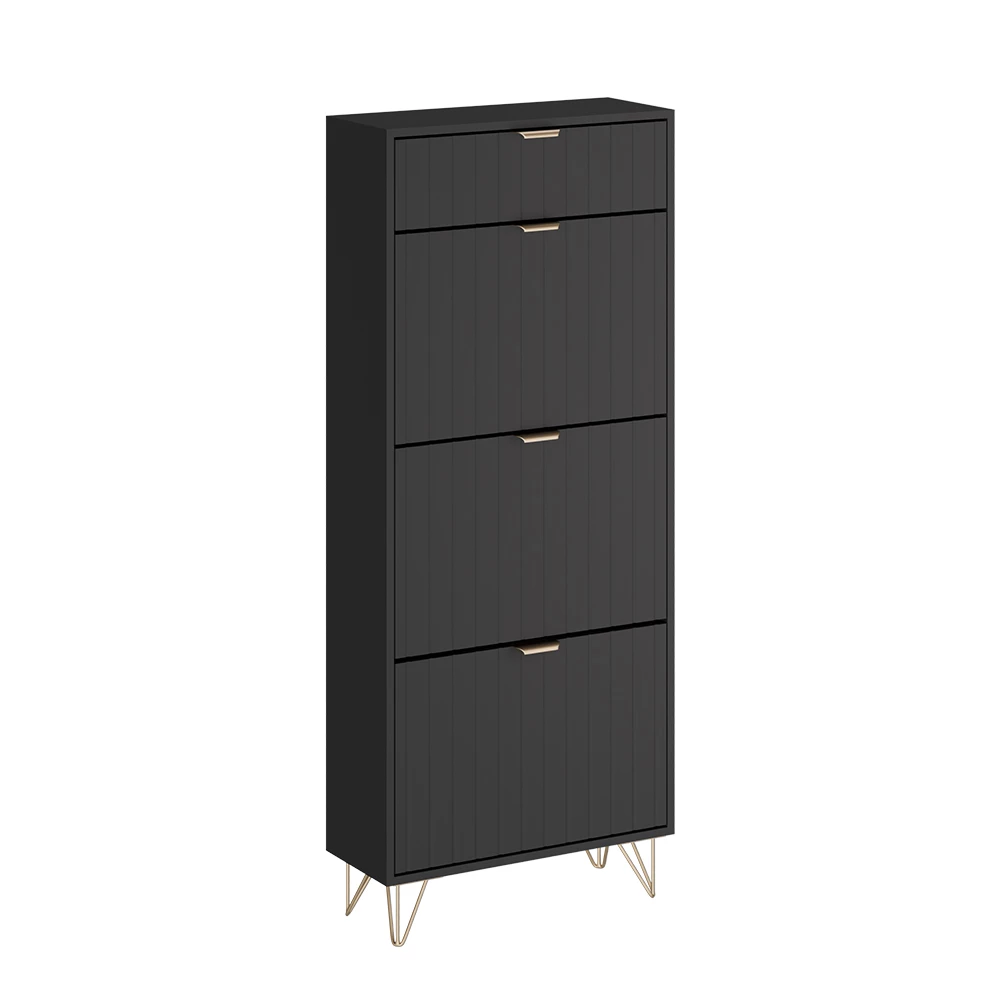 Schoenenkast Helge Zwart 60 x 145 cm 3 compartimenten Vicco