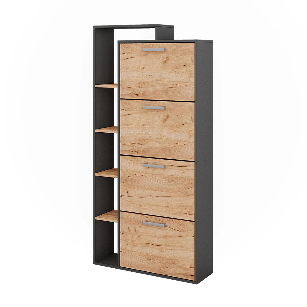 Schoenenkantelaar Orlando Eik goud/antraciet 80 x 166.1 cm met 4 compartimenten Vicco